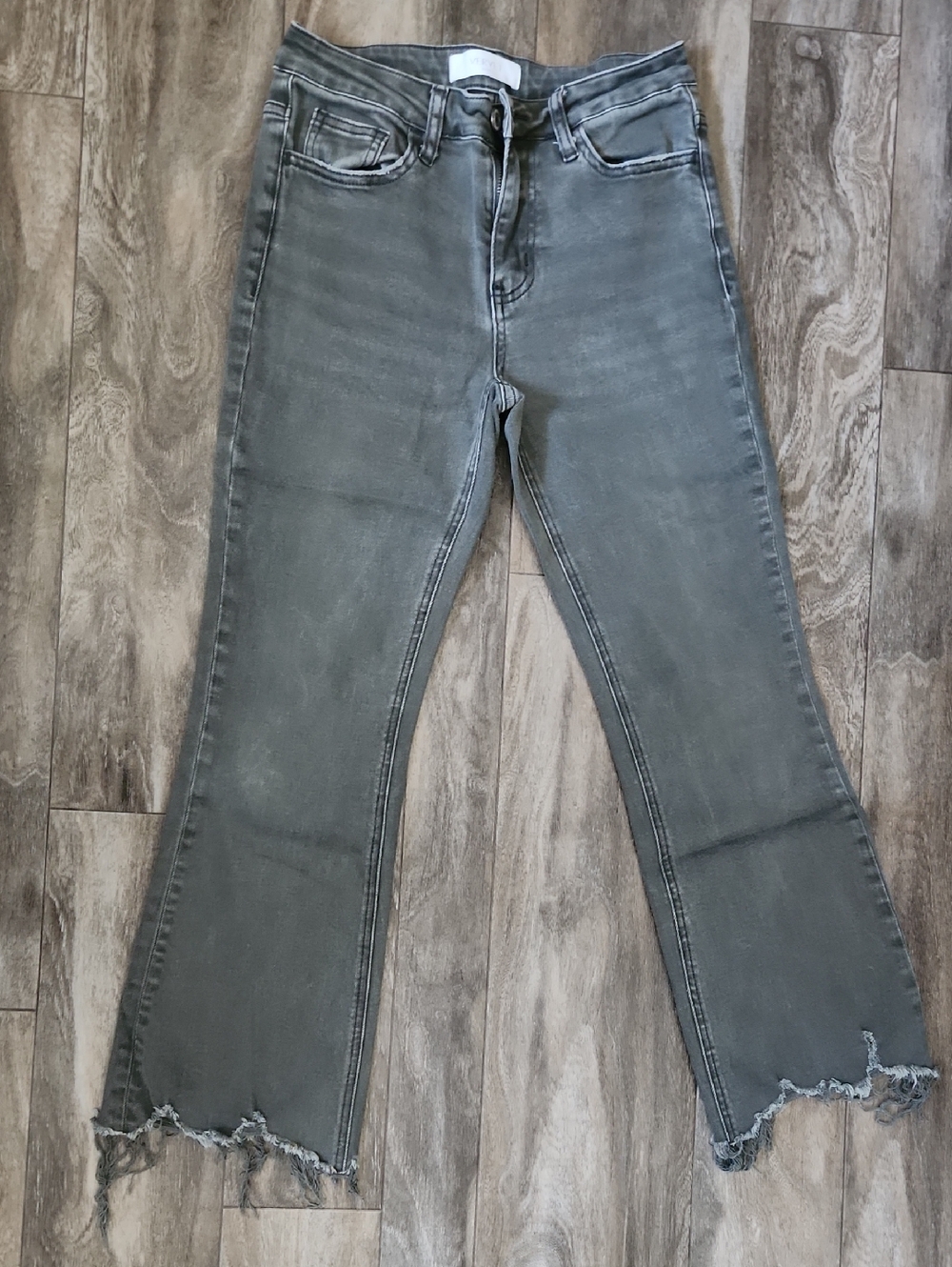 Women's Gray Washed Frayed-Hem Wide Leg Jeans